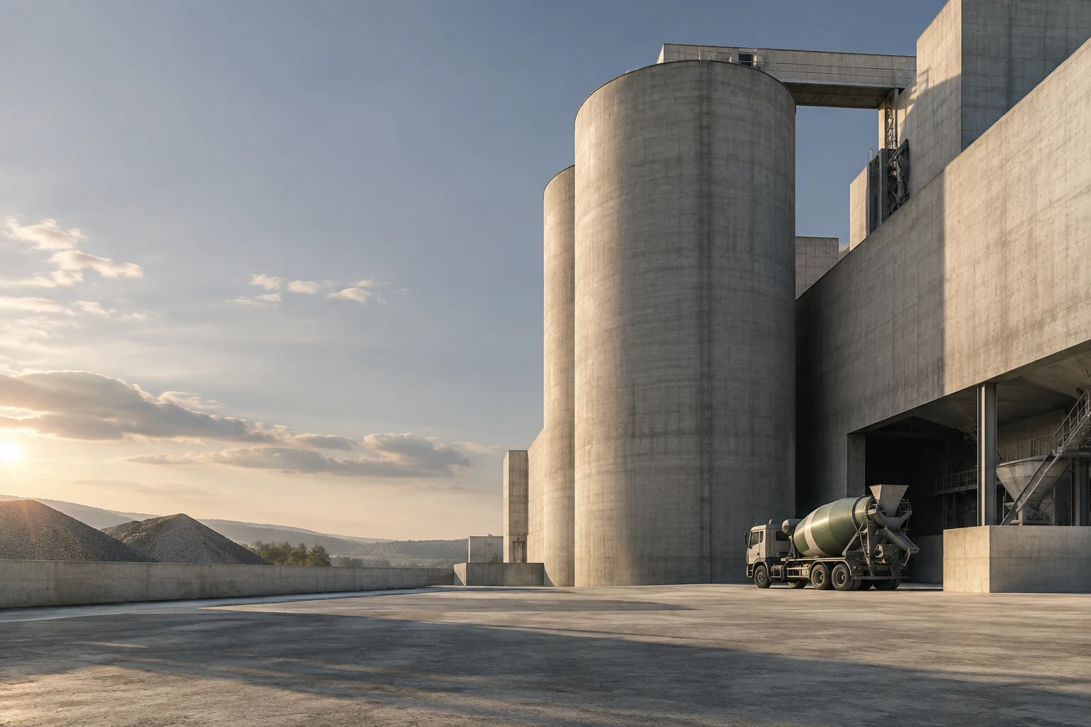 Ilustrim arkitekturor i betonit dhe i transportit me betonierë